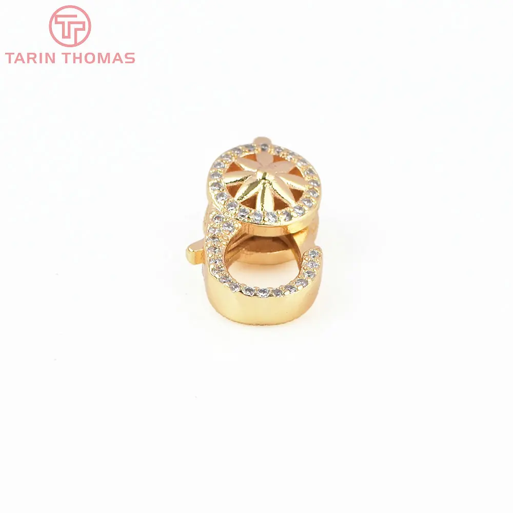 (3280)2PCS 11x15.5MM 24K Gold Color Brass with Zircon Necklace Bracelet Connector Clasps High Quality DIY Jewelry Making Finding