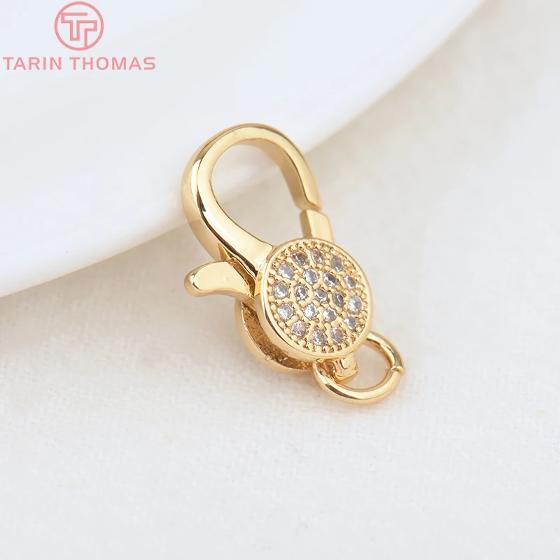 (3280)2PCS 11x15.5MM 24K Gold Color Brass with Zircon Necklace Bracelet Connector Clasps High Quality DIY Jewelry Making Finding