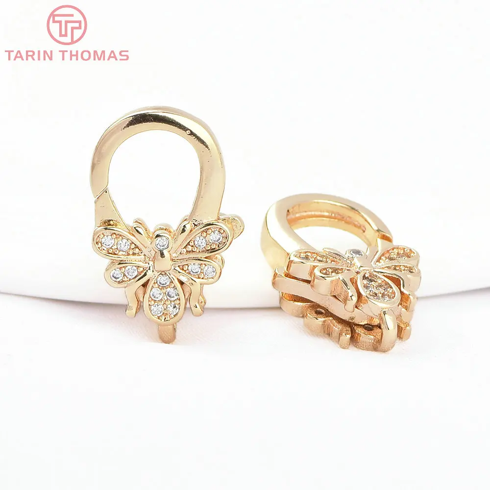 (3280)2PCS 11x15.5MM 24K Gold Color Brass with Zircon Necklace Bracelet Connector Clasps High Quality DIY Jewelry Making Finding