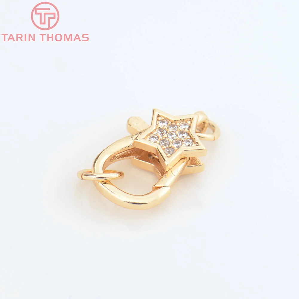 (3280)2PCS 11x15.5MM 24K Gold Color Brass with Zircon Necklace Bracelet Connector Clasps High Quality DIY Jewelry Making Finding