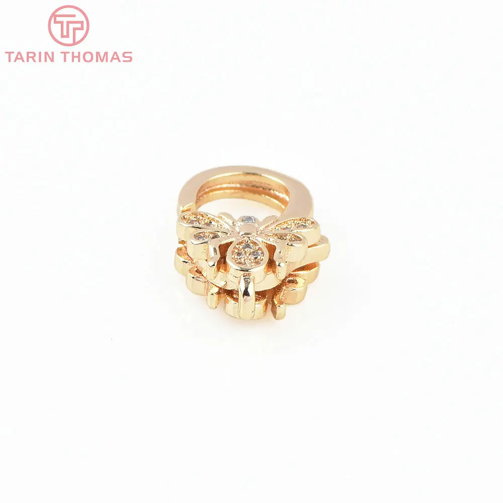 (3280)2PCS 11x15.5MM 24K Gold Color Brass with Zircon Necklace Bracelet Connector Clasps High Quality DIY Jewelry Making Finding