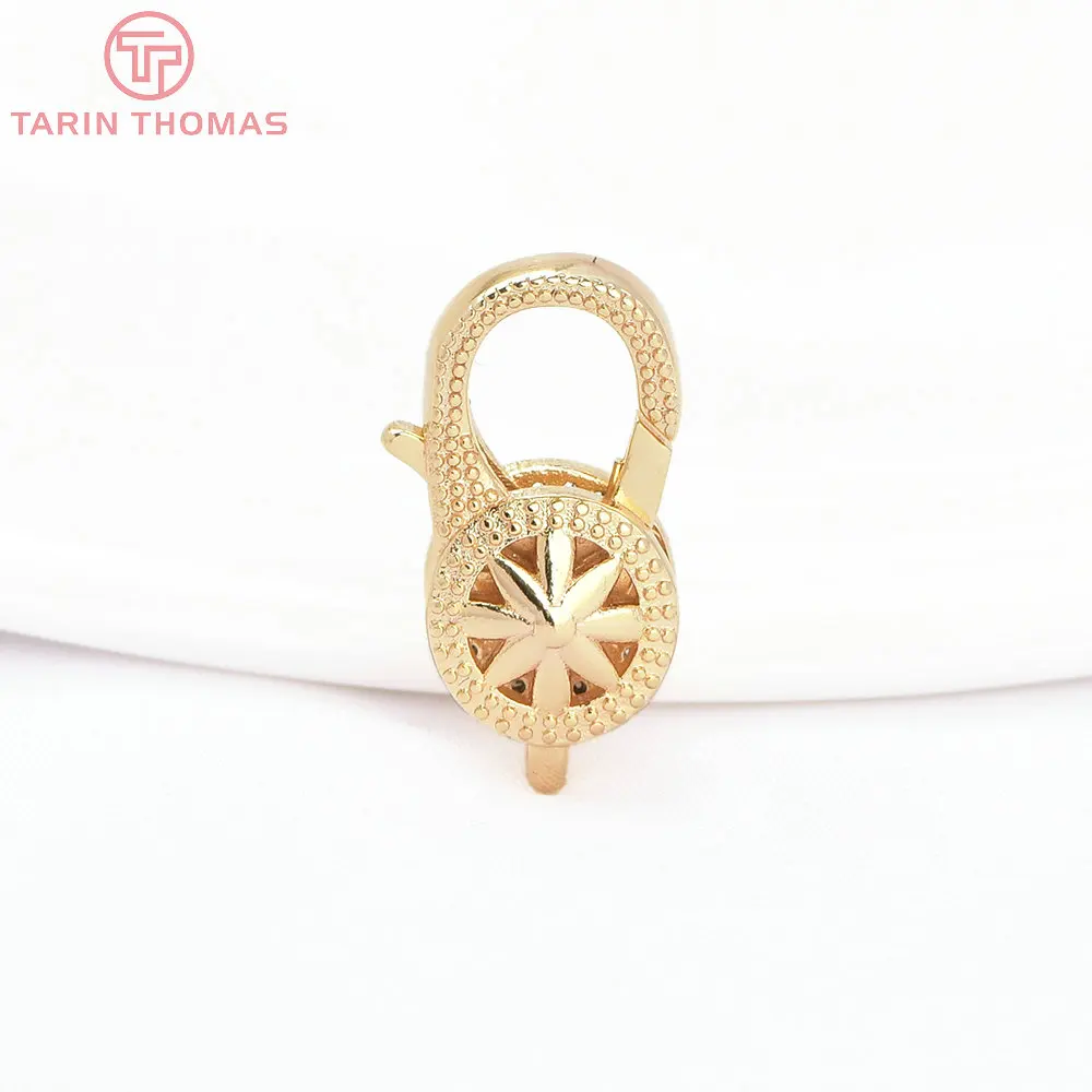 (3280)2PCS 11x15.5MM 24K Gold Color Brass with Zircon Necklace Bracelet Connector Clasps High Quality DIY Jewelry Making Finding