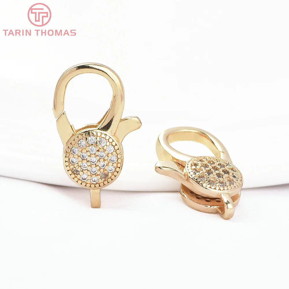 (3280)2PCS 11x15.5MM 24K Gold Color Brass with Zircon Necklace Bracelet Connector Clasps High Quality DIY Jewelry Making Finding
