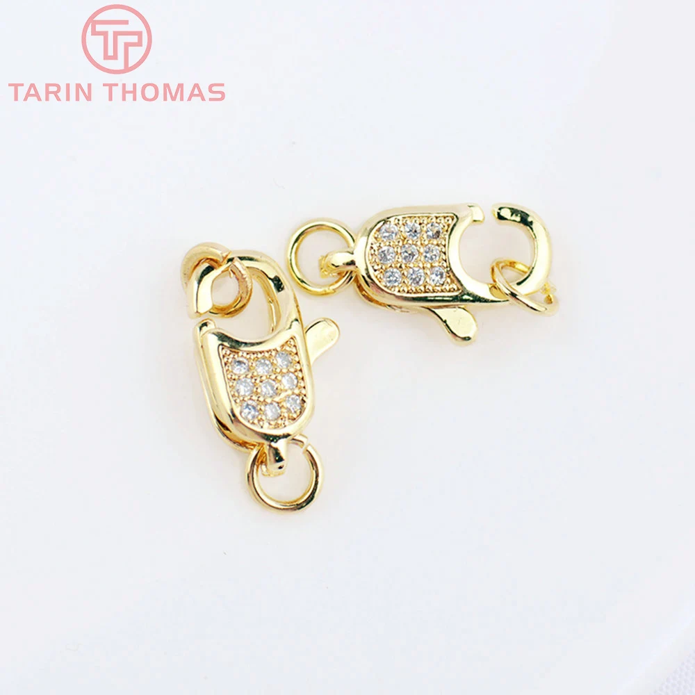(3280)2PCS 11x15.5MM 24K Gold Color Brass with Zircon Necklace Bracelet Connector Clasps High Quality DIY Jewelry Making Finding