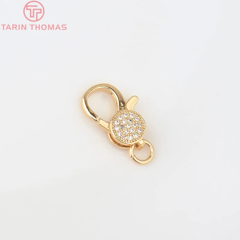 (3280)2PCS 11x15.5MM 24K Gold Color Brass with Zircon Necklace Bracelet Connector Clasps High Quality DIY Jewelry Making Finding