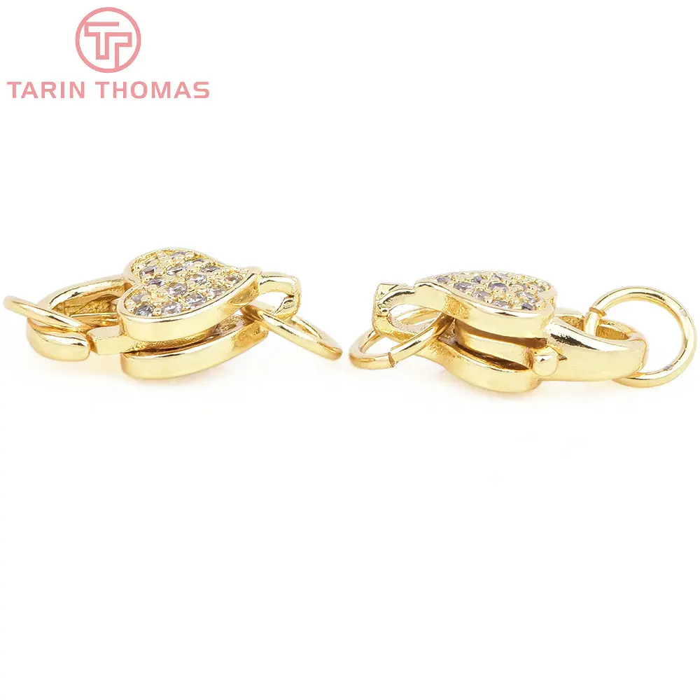 (3280)2PCS 11x15.5MM 24K Gold Color Brass with Zircon Necklace Bracelet Connector Clasps High Quality DIY Jewelry Making Finding