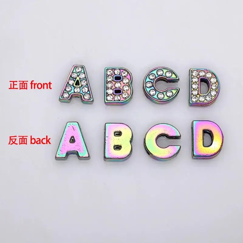 130pc/lot Hole 10mm Slide Letter DIY Slide Charm Alloy ENGLISH Alphabet Fit For 10MM Wristband Bracelet Jewelrys