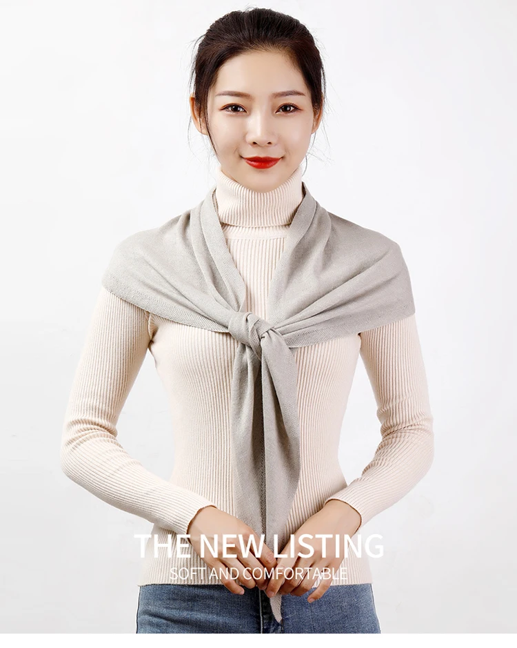 Women 160x40cm Triangle Scarf Shawl Wool Neck Warmer Solid Color Multipurpose Cowl Pashmina Female Soft Spring Knit Accessories