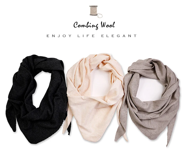 Women 160x40cm Triangle Scarf Shawl Wool Neck Warmer Solid Color Multipurpose Cowl Pashmina Female Soft Spring Knit Accessories