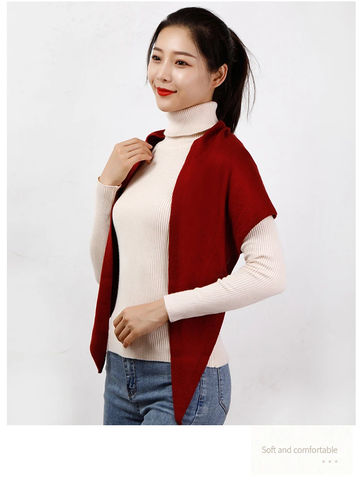 Women 160x40cm Triangle Scarf Shawl Wool Neck Warmer Solid Color Multipurpose Cowl Pashmina Female Soft Spring Knit Accessories