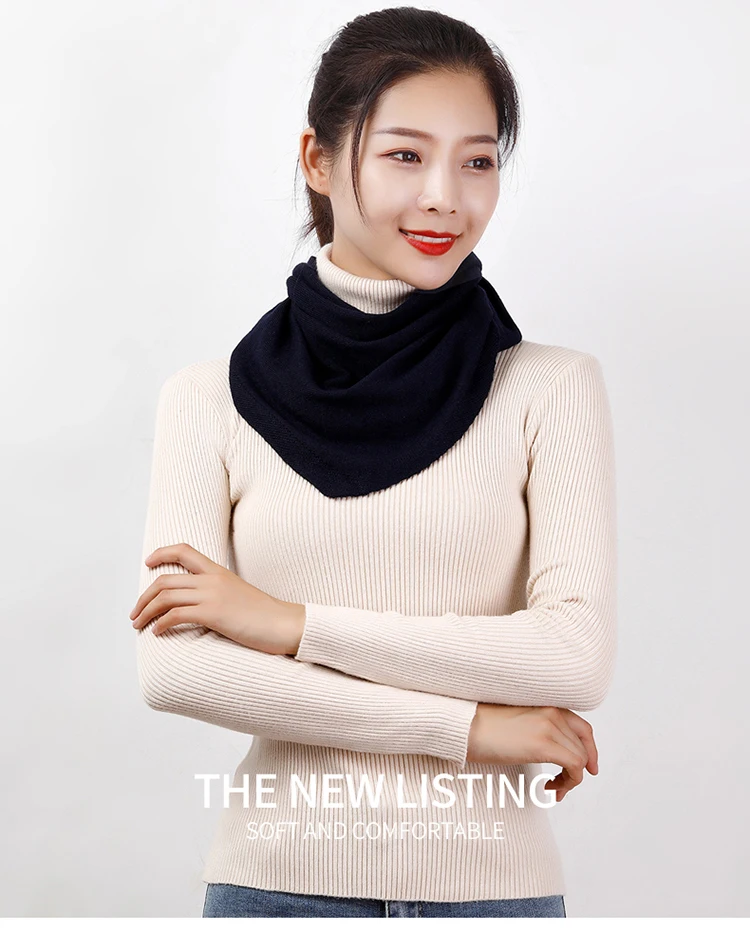 Women 160x40cm Triangle Scarf Shawl Wool Neck Warmer Solid Color Multipurpose Cowl Pashmina Female Soft Spring Knit Accessories