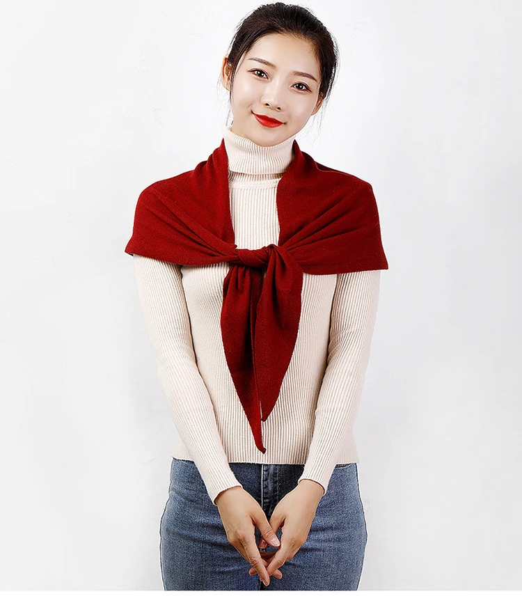 Women 160x40cm Triangle Scarf Shawl Wool Neck Warmer Solid Color Multipurpose Cowl Pashmina Female Soft Spring Knit Accessories