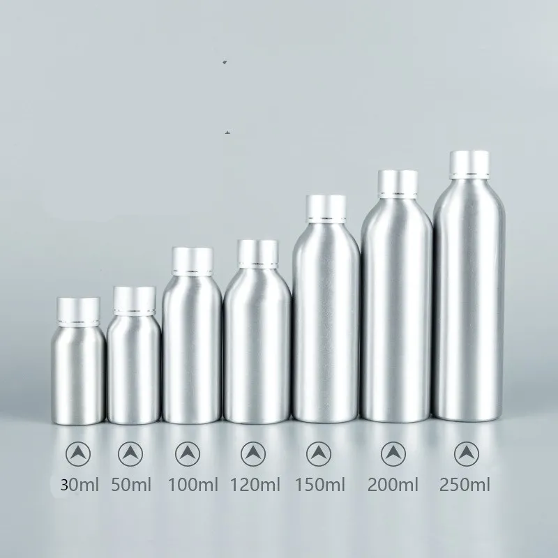 Aluminum Bottle 1oz 2oz 4/8oz 20/30/50/60/100ml/150/200/250ml,Empty Round Sliver Metal Bottle With Aluminum Cap Child Resistant
