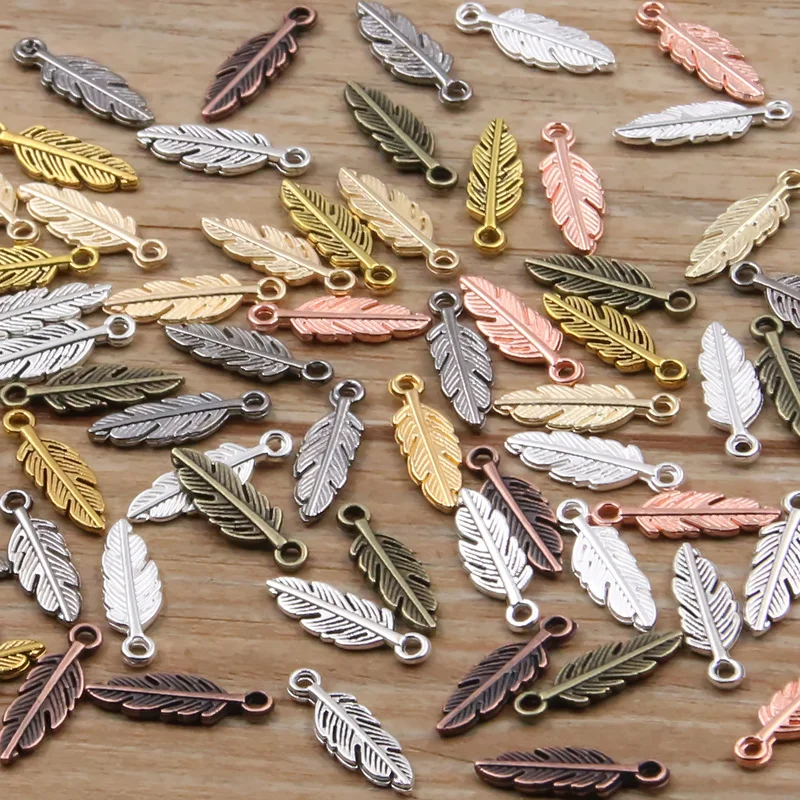 80Pcs 2023 New 5*15mm 9 Color Metal Zinc Alloy Two-sided MINI Leaves Charms Fit Jewelry Plant Pendant Makings DIY Handmade Craft