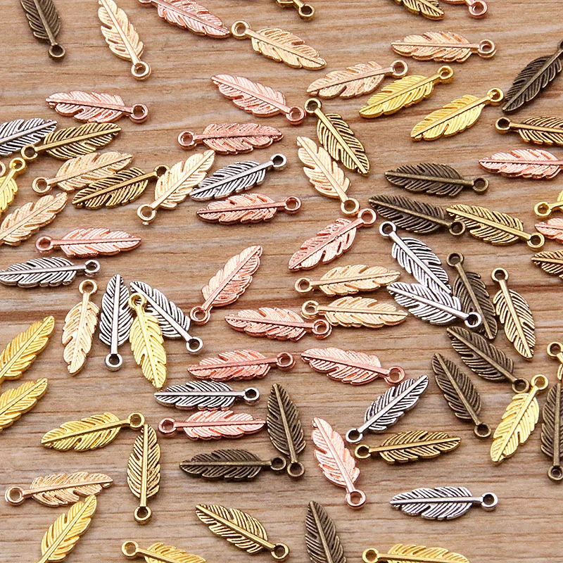80Pcs 2023 New 5*15mm 9 Color Metal Zinc Alloy Two-sided MINI Leaves Charms Fit Jewelry Plant Pendant Makings DIY Handmade Craft