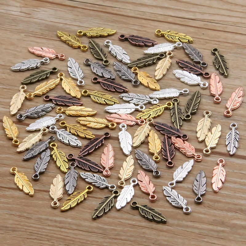 80Pcs 2023 New 5*15mm 9 Color Metal Zinc Alloy Two-sided MINI Leaves Charms Fit Jewelry Plant Pendant Makings DIY Handmade Craft