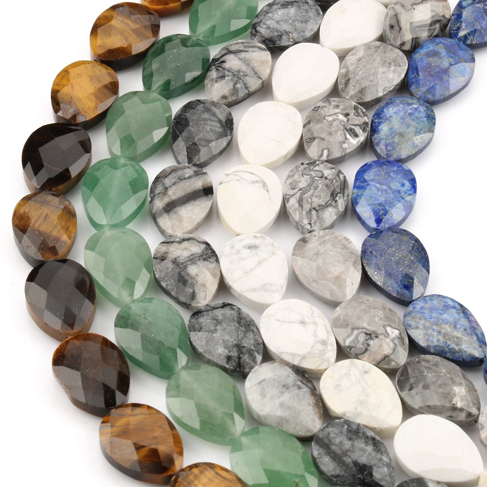 Natural Faceted Water Drop Stone Beads Jades Lapis Lazuli Quartz Beads for Jewelry Making DIY Bracelet Accessories 11pcs 18x13mm