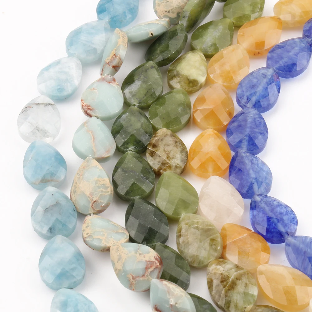 Natural Faceted Water Drop Stone Beads Jades Lapis Lazuli Quartz Beads for Jewelry Making DIY Bracelet Accessories 11pcs 18x13mm