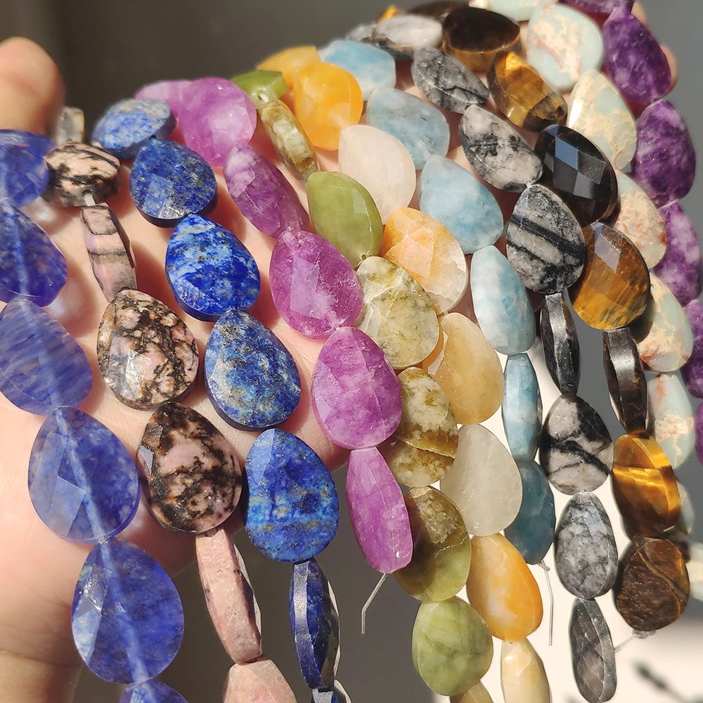 Natural Faceted Water Drop Stone Beads Jades Lapis Lazuli Quartz Beads for Jewelry Making DIY Bracelet Accessories 11pcs 18x13mm