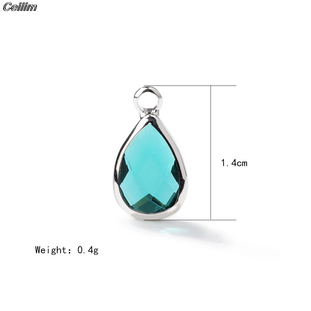 10pcs 14mm Crystal Birthstone Charms Silver Plated Small Water Drop Pendants Jewelry Accessories for Handmade Bracelet Making