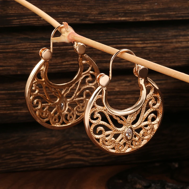 Kinel Earings Fashion Jewelry 2021 Ethnic Natural Zircon Flower Dangle Earrings for Women 585 Rose Gold Unusual Fine Jewelry