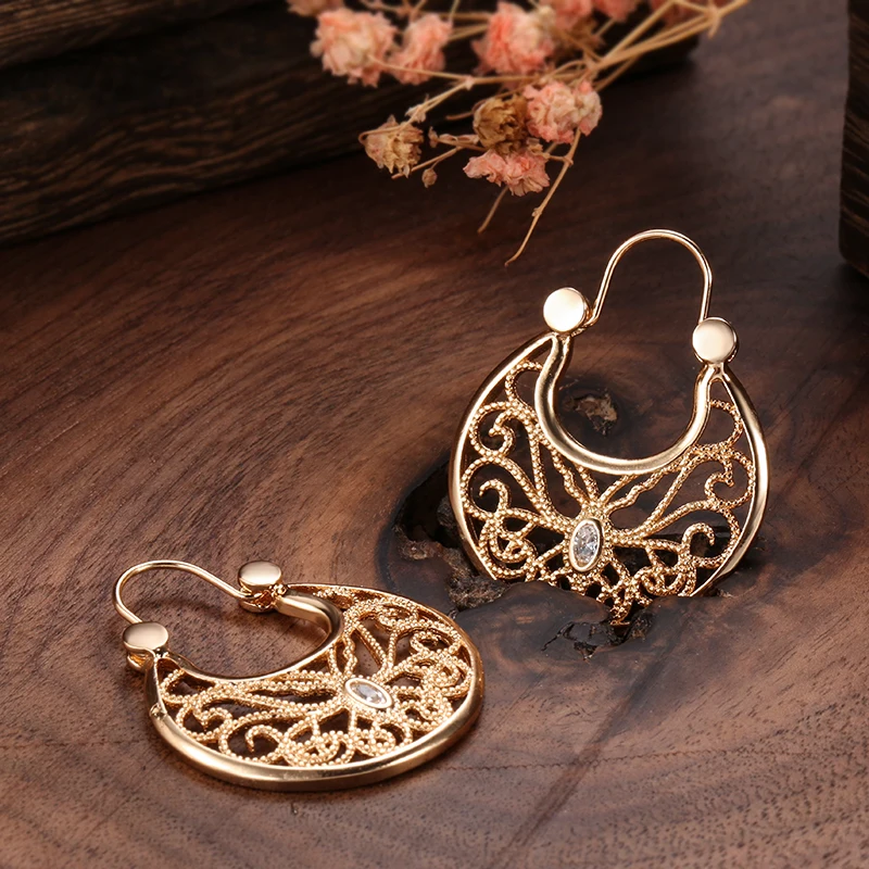 Kinel Earings Fashion Jewelry 2021 Ethnic Natural Zircon Flower Dangle Earrings for Women 585 Rose Gold Unusual Fine Jewelry