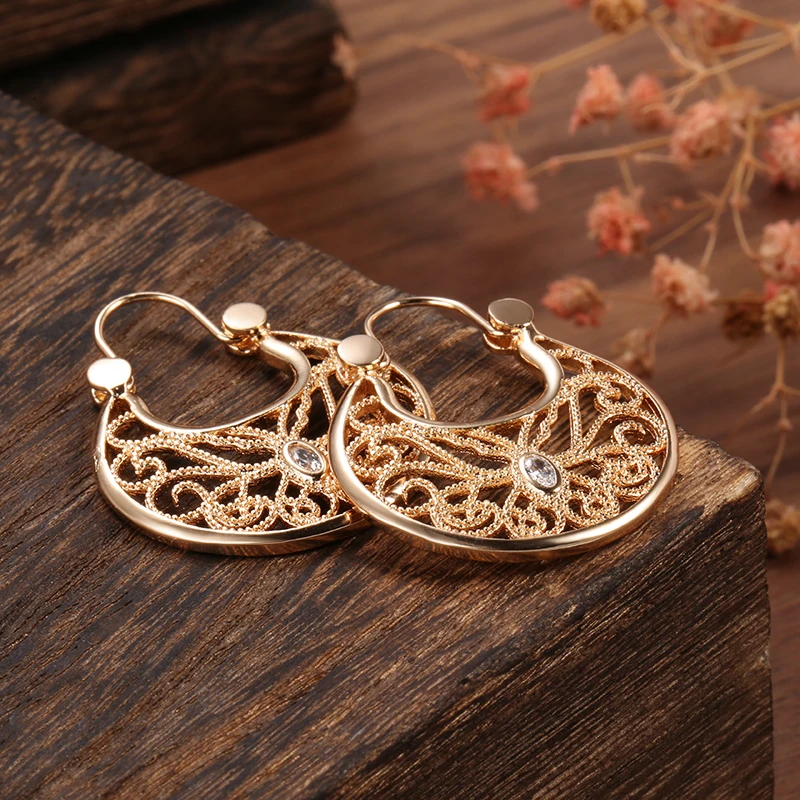 Kinel Earings Fashion Jewelry 2021 Ethnic Natural Zircon Flower Dangle Earrings for Women 585 Rose Gold Unusual Fine Jewelry