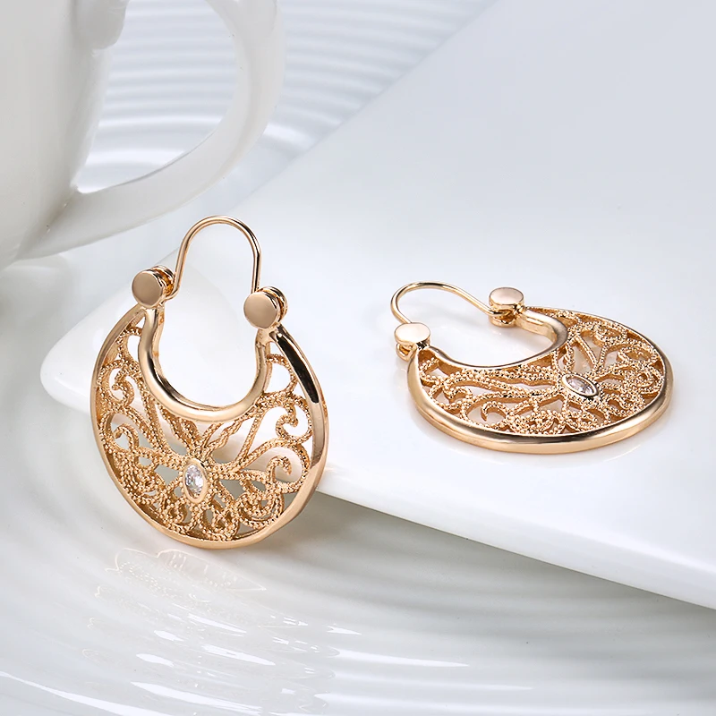 Kinel Earings Fashion Jewelry 2021 Ethnic Natural Zircon Flower Dangle Earrings for Women 585 Rose Gold Unusual Fine Jewelry