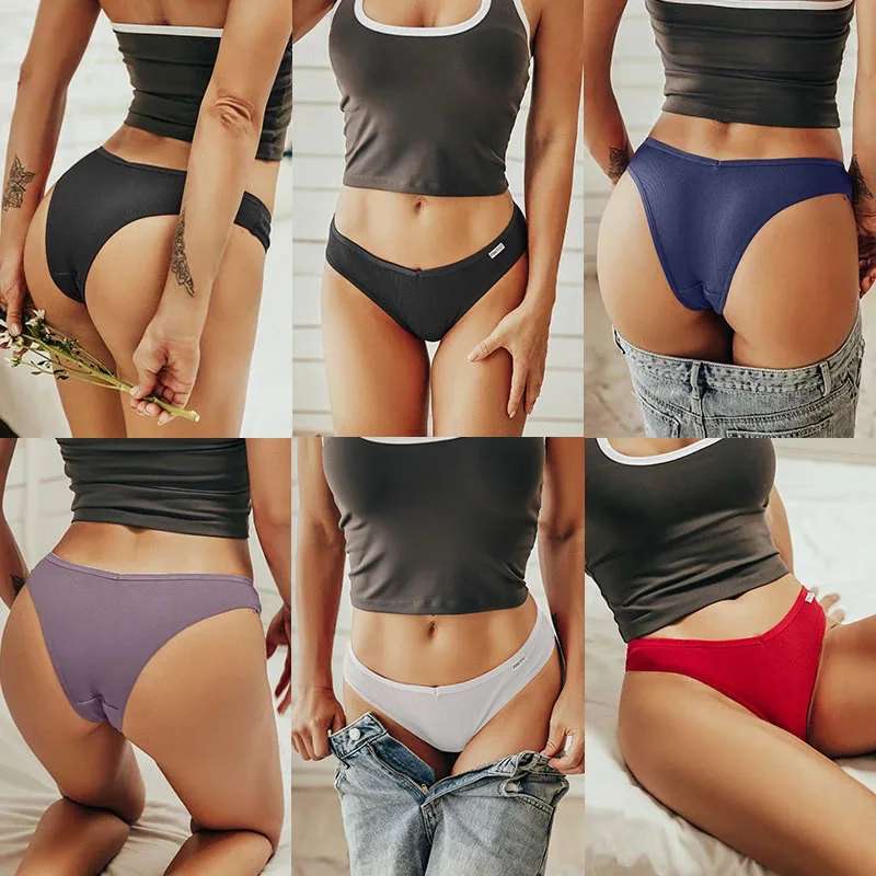 3PCS/Set Cotton Panties Lingerie Women Underwear Sexy Briefs Female Underpants Pantys Thong Panties Bikini Solid Color Tangas