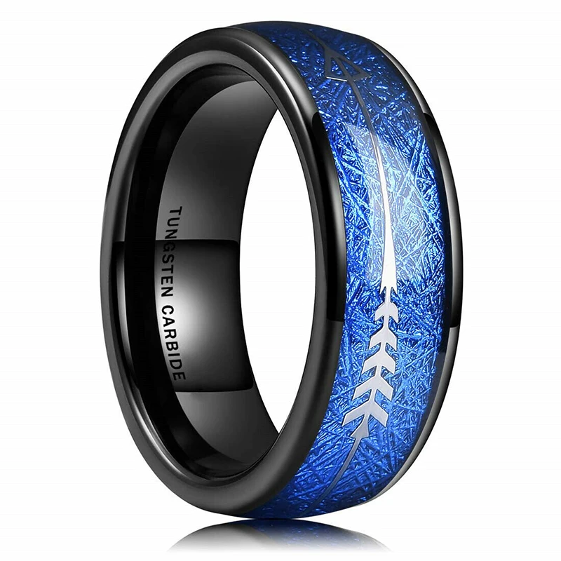 8mm Men's Rose Gold Color Stainless Steel Rings Hawaiian Koa Wood And Abalone Shell Opal Inlay Ring Men's Wedding Band Jewelry