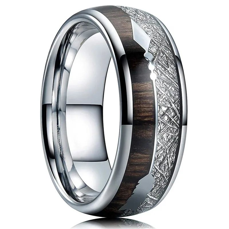 8mm Men's Rose Gold Color Stainless Steel Rings Hawaiian Koa Wood And Abalone Shell Opal Inlay Ring Men's Wedding Band Jewelry