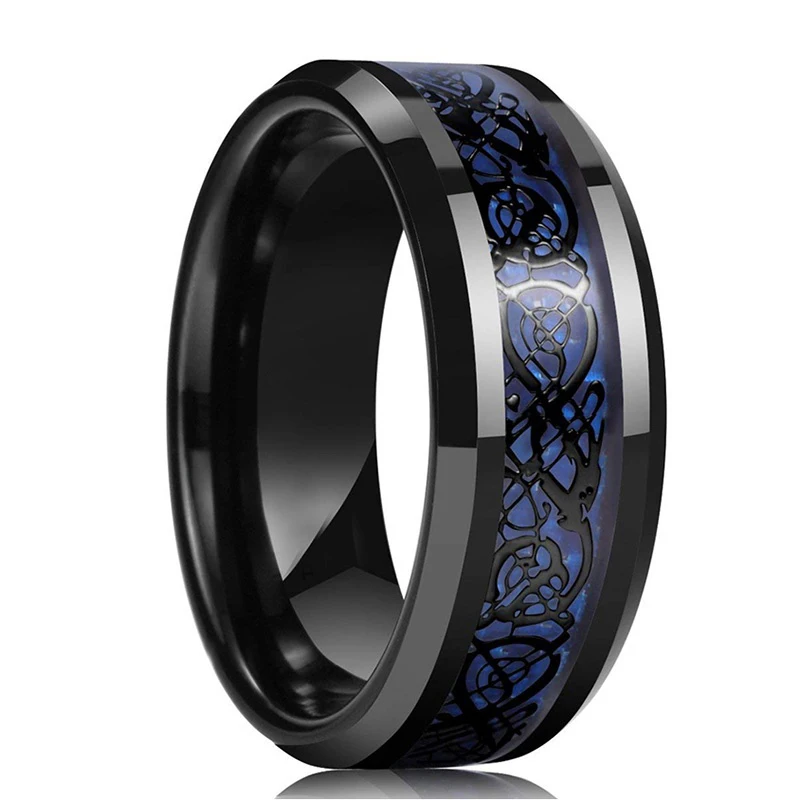 8mm Men's Rose Gold Color Stainless Steel Rings Hawaiian Koa Wood And Abalone Shell Opal Inlay Ring Men's Wedding Band Jewelry