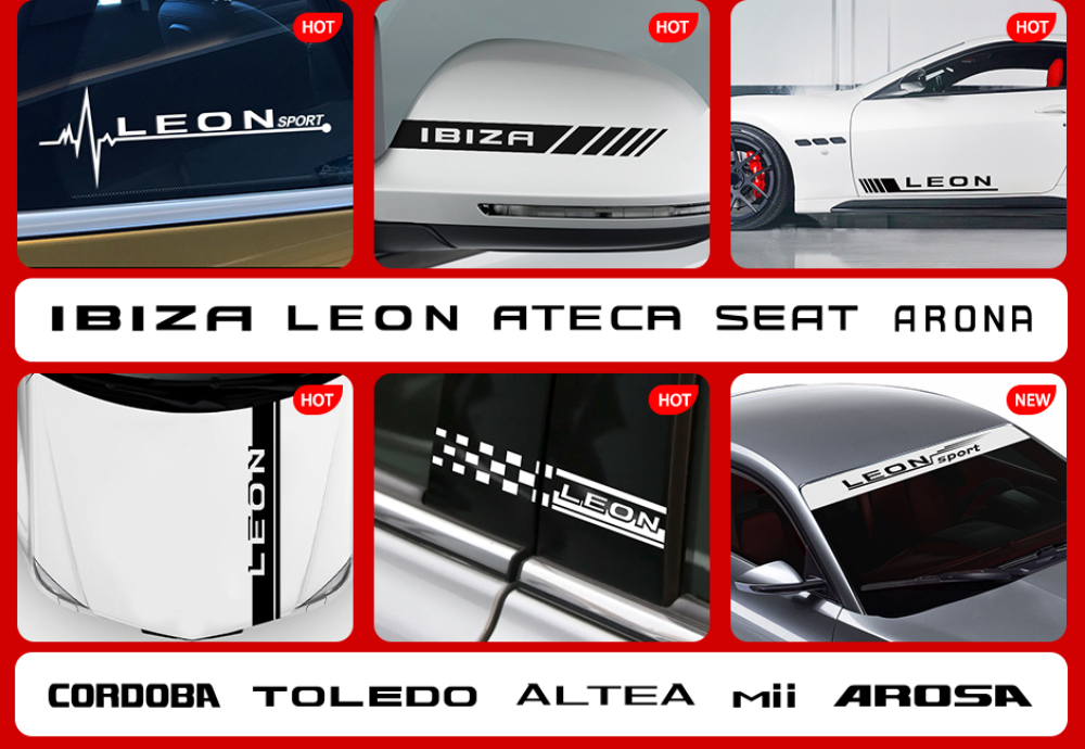 For Seat Leon mk1 Altea Ateca Arona Cordoba Ibiza Toledo Alhambra Tarraco Arosa Exeo Mii Auto Exterior PVC Decorative Stickers