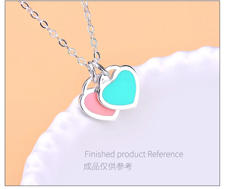 925 Sterling Silver Peach Heart Necklace Blue Heart Pink Heart Pendant women's necklace hand woven jewelry DIY accessories coupl