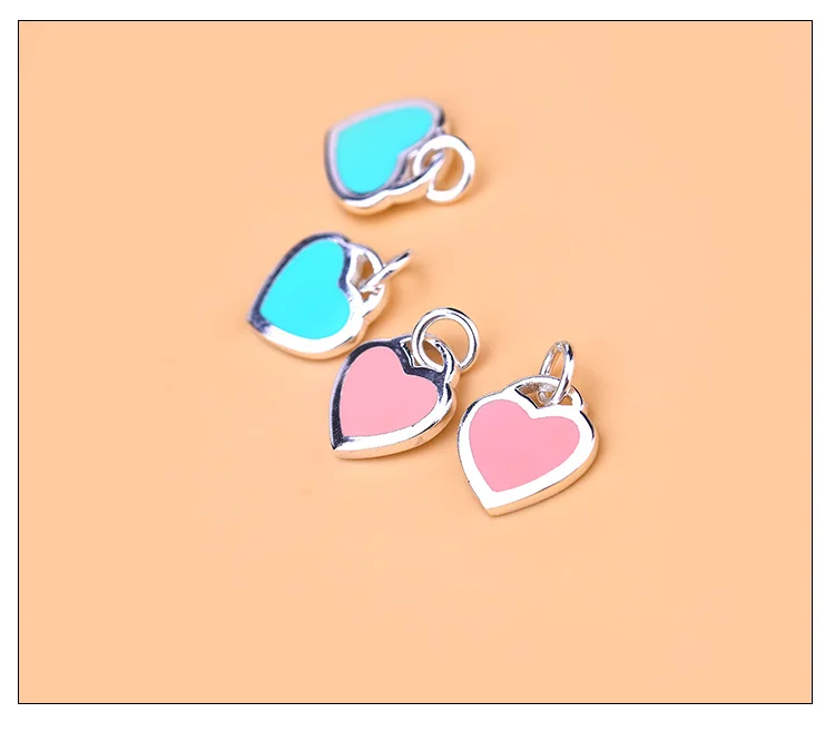 925 Sterling Silver Peach Heart Necklace Blue Heart Pink Heart Pendant women's necklace hand woven jewelry DIY accessories coupl