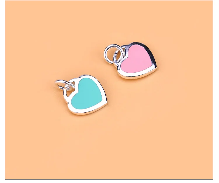 925 Sterling Silver Peach Heart Necklace Blue Heart Pink Heart Pendant women's necklace hand woven jewelry DIY accessories coupl