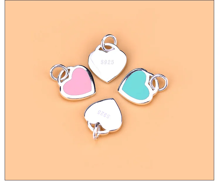 925 Sterling Silver Peach Heart Necklace Blue Heart Pink Heart Pendant women's necklace hand woven jewelry DIY accessories coupl