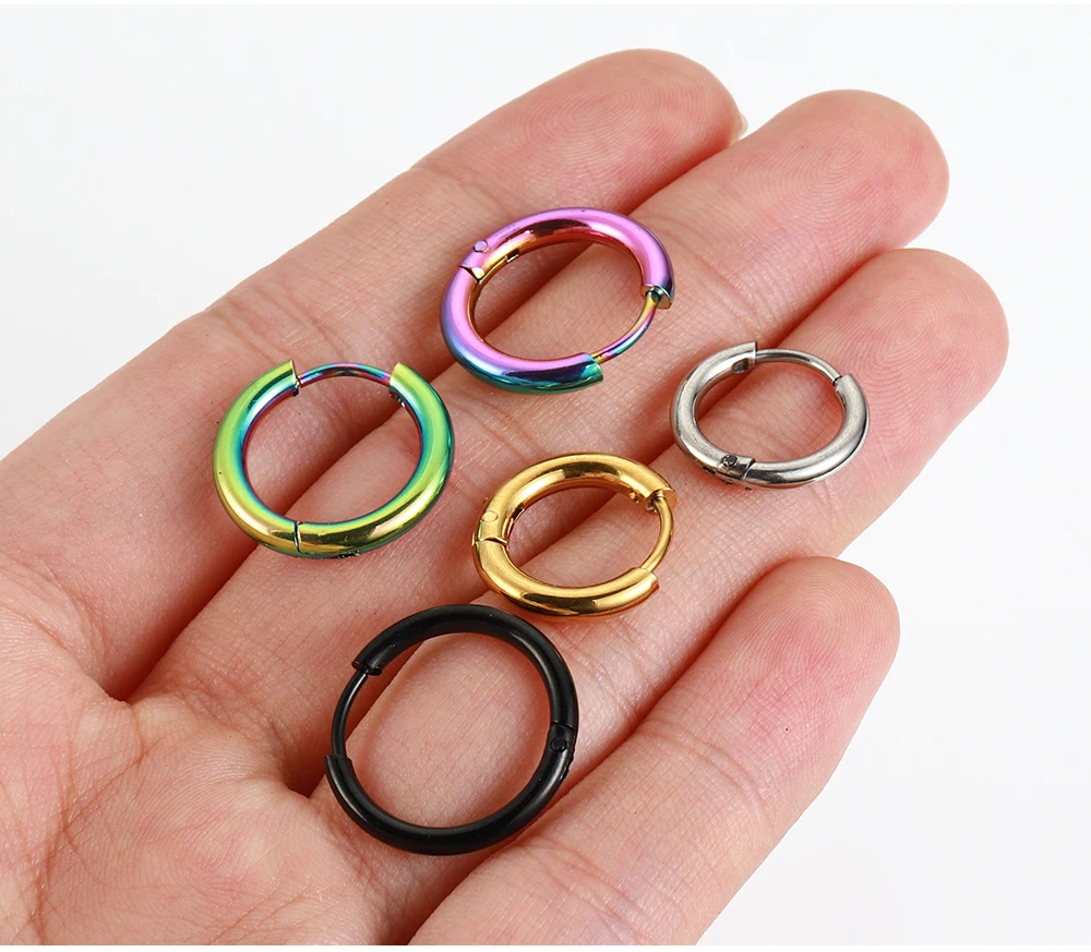 10pcs Stainless Steel Hoop Earrings 2.0mm 2.5mm Ear Ring for Men Women Gold Color Black Colorful Round Circle Earring Wholesale
