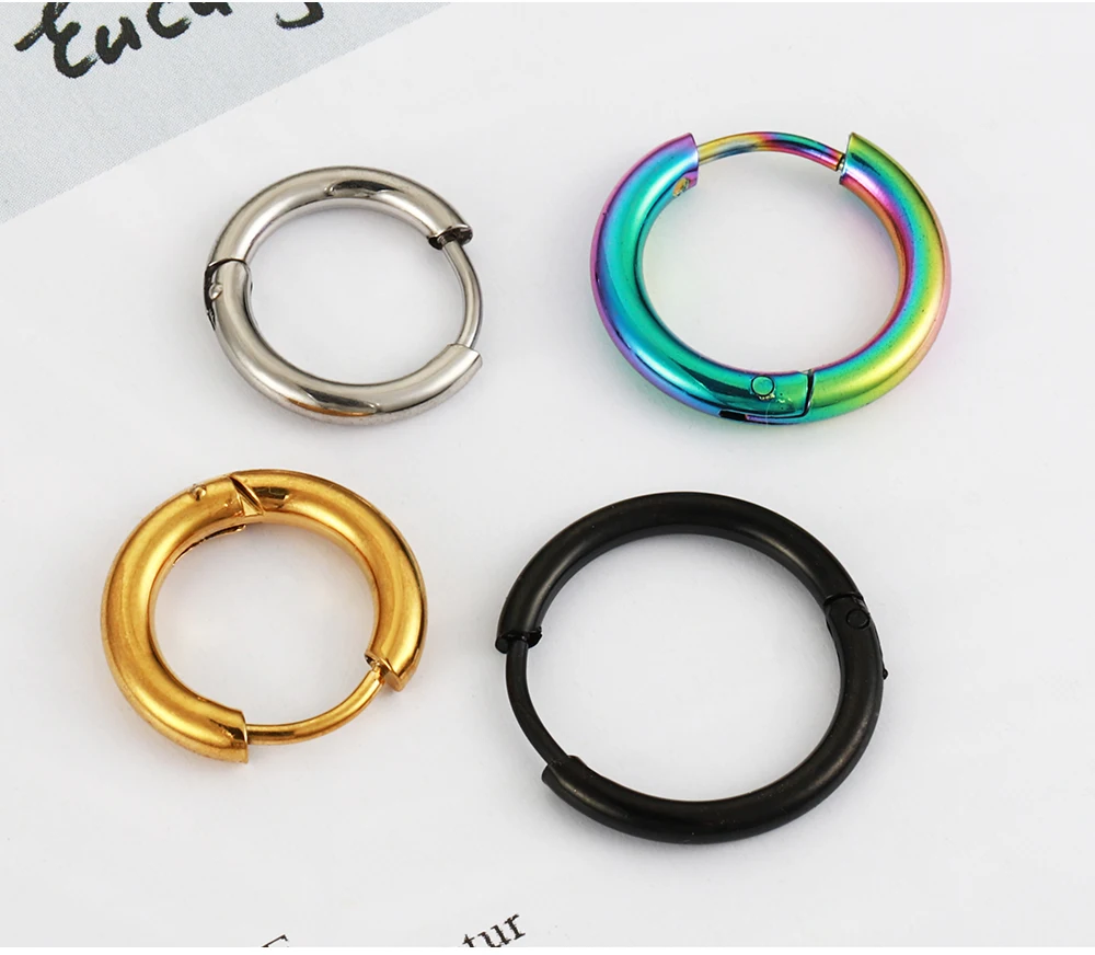 10pcs Stainless Steel Hoop Earrings 2.0mm 2.5mm Ear Ring for Men Women Gold Color Black Colorful Round Circle Earring Wholesale