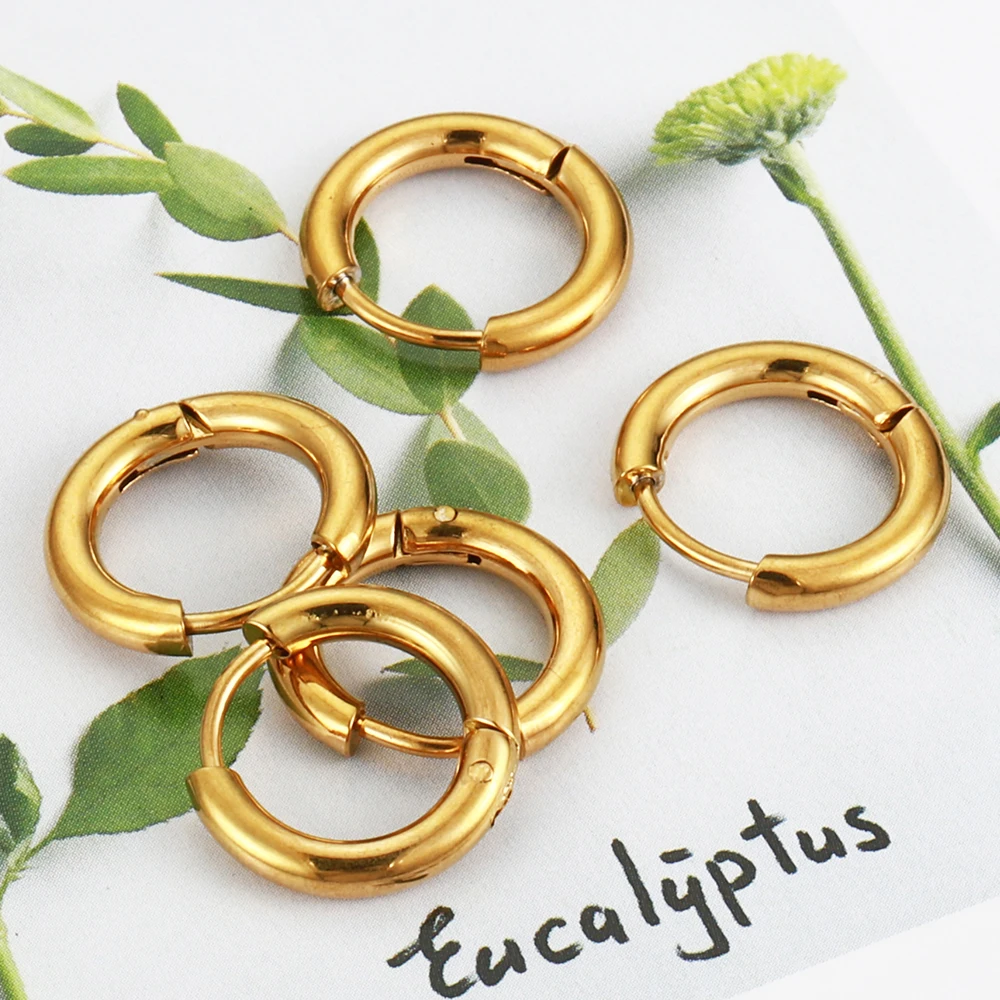 10pcs Stainless Steel Hoop Earrings 2.0mm 2.5mm Ear Ring for Men Women Gold Color Black Colorful Round Circle Earring Wholesale