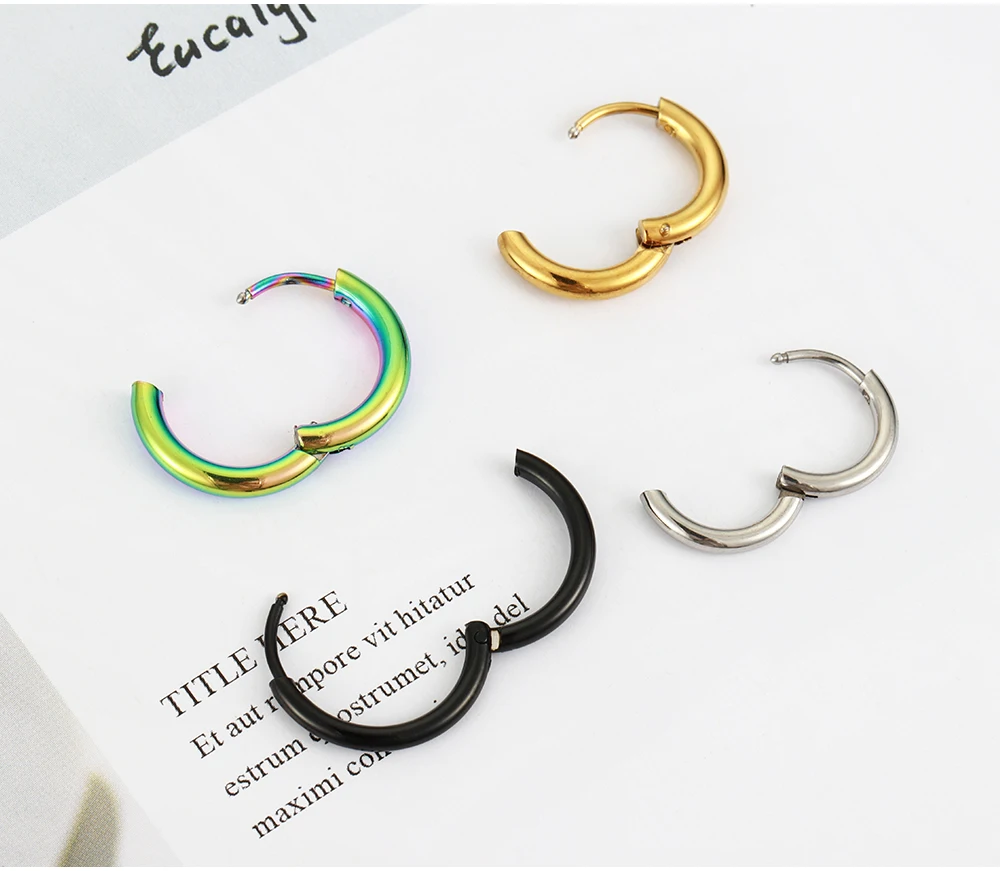 10pcs Stainless Steel Hoop Earrings 2.0mm 2.5mm Ear Ring for Men Women Gold Color Black Colorful Round Circle Earring Wholesale