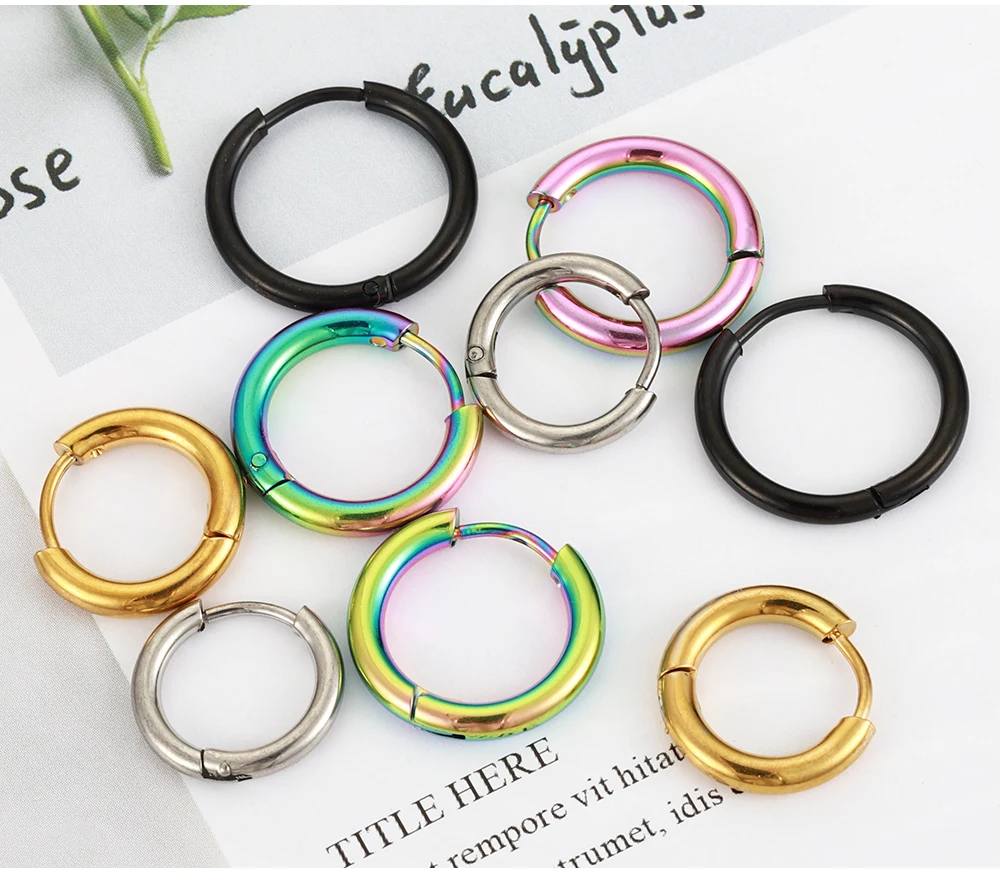 10pcs Stainless Steel Hoop Earrings 2.0mm 2.5mm Ear Ring for Men Women Gold Color Black Colorful Round Circle Earring Wholesale
