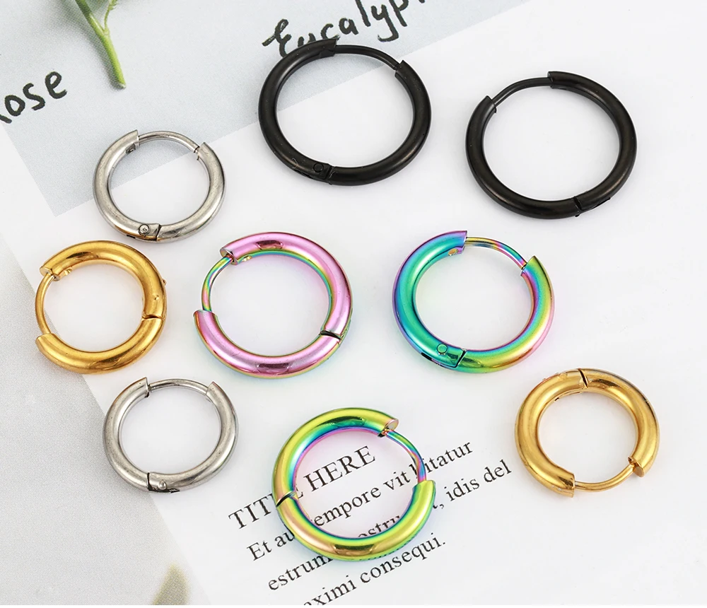 10pcs Stainless Steel Hoop Earrings 2.0mm 2.5mm Ear Ring for Men Women Gold Color Black Colorful Round Circle Earring Wholesale