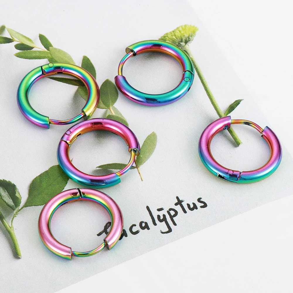 10pcs Stainless Steel Hoop Earrings 2.0mm 2.5mm Ear Ring for Men Women Gold Color Black Colorful Round Circle Earring Wholesale