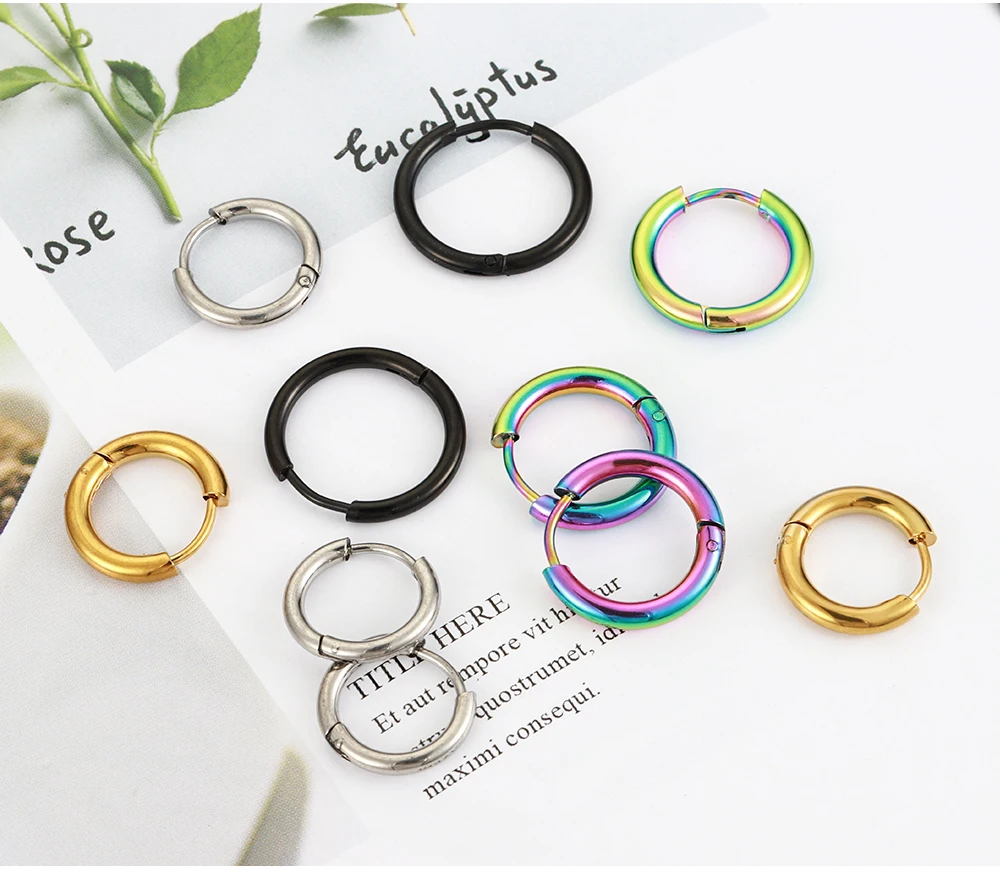 10pcs Stainless Steel Hoop Earrings 2.0mm 2.5mm Ear Ring for Men Women Gold Color Black Colorful Round Circle Earring Wholesale