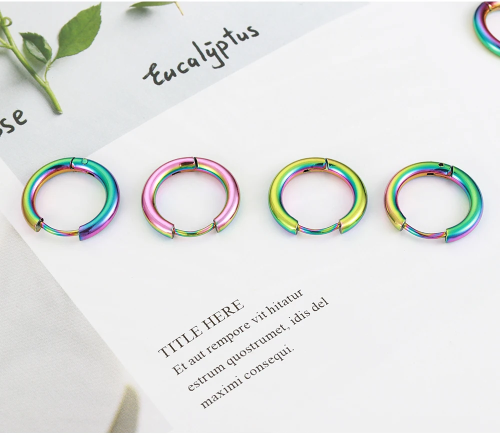 10pcs Stainless Steel Hoop Earrings 2.0mm 2.5mm Ear Ring for Men Women Gold Color Black Colorful Round Circle Earring Wholesale