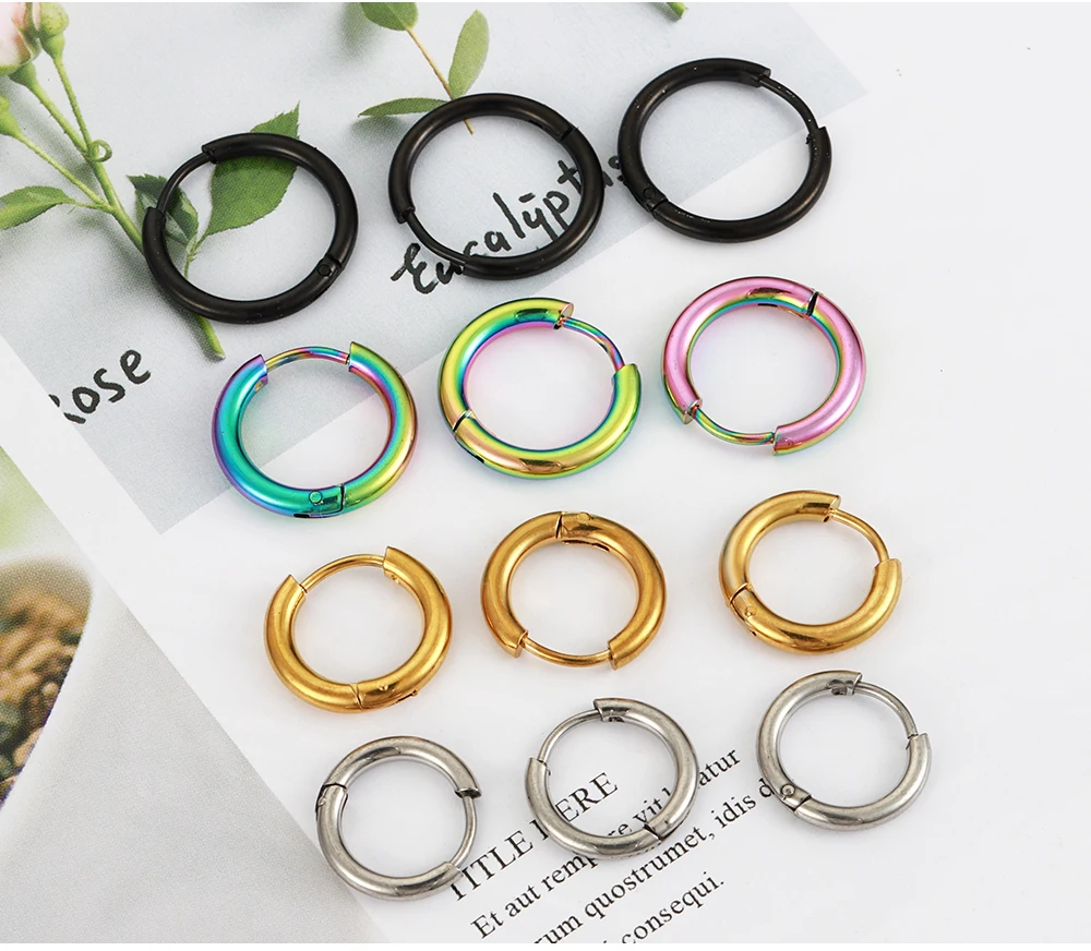 10pcs Stainless Steel Hoop Earrings 2.0mm 2.5mm Ear Ring for Men Women Gold Color Black Colorful Round Circle Earring Wholesale