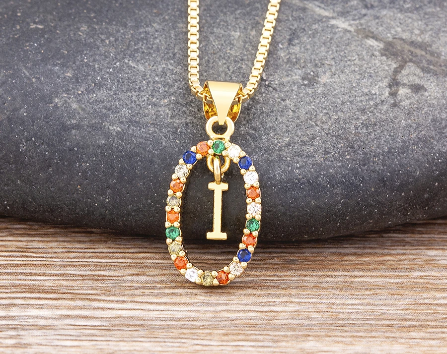 Nidin New Hot Sale Colorful 26 Letters A - Z Initial Alphabet Pendant Long Chain Necklace Name Jewelry Women Accessories Gift