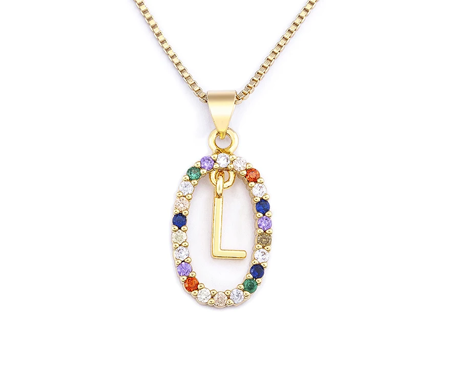 Nidin New Hot Sale Colorful 26 Letters A - Z Initial Alphabet Pendant Long Chain Necklace Name Jewelry Women Accessories Gift