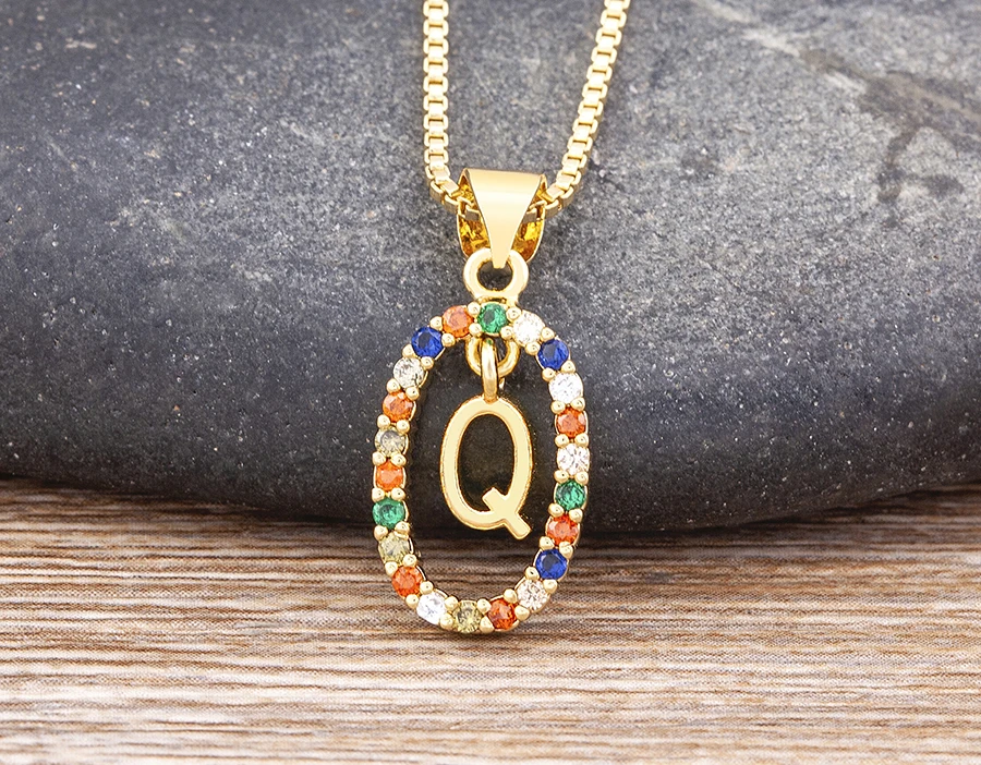 Nidin New Hot Sale Colorful 26 Letters A - Z Initial Alphabet Pendant Long Chain Necklace Name Jewelry Women Accessories Gift